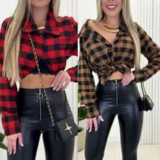 CAMISAS XADREZ FEMININA FLANELADA MANGA LONGA CAMISA SOCIAL MODA INVERNO NOVEDADE