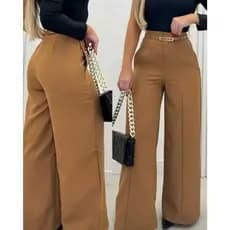 Calça Pantalona Alfaiataria Premium Com Cinto Elegante Feminina Social Cintura Alta Confortavel Luxo