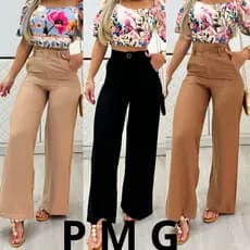 Calça Pantalona Feminina Sensoreal Marrant Elegante Social Confortavel Ziper Botão na Frente Luxo