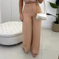 Calça Pantalona Duna Premium Elegante Confotavel Com Botão Elastico na Costas Forro Festa Casual