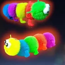 Brinquedo Infantil Centopéia Lagarta com Luz De Apertar E Esticar Colorida