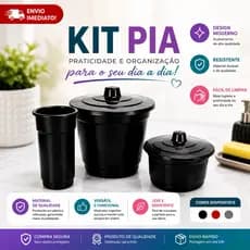 Kit Pia 3 Peças Organizador de Plástico Para Cozinha Com Cesto Lixo Porta Esponja e Porta Detergente