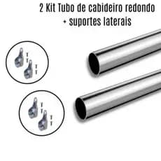 2 Kit Tubo Cabideiro Redondo P/ Guarda Roupa, Closets e Araras
