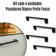 Puxador Rigore Tango - Cor: Preto Fosco - para guarda-roupas, cômodas, armários - KIT c/ 4 unidades