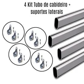 4 Kits Tubo de Cabideiro Oval  Arara para guarda-roupas + suportes laterais e parafusos (sob medida)