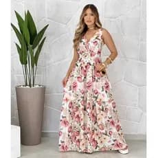 vestido feminino longo alça estampado verão Floral