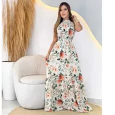 vestido feminino elegante gola alta estampados floral