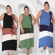 vestido feminino longo regata plus size com padrão geométrico G1 ao G3(46ao52)