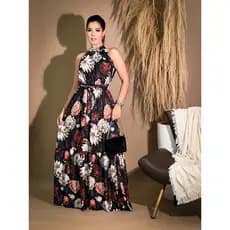 vestido feminino verão  gola alta estampas floral vivas