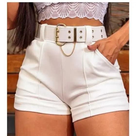 short feminino  cintura alta com cinto tecido Neoprene coleção verão