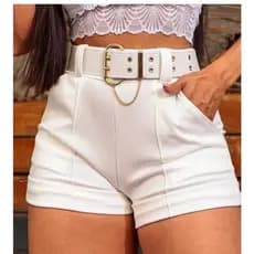short feminino  cintura alta com cinto tecido Neoprene coleção verão
