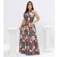vestido feminino lindo longo Gola Alta estampas floral