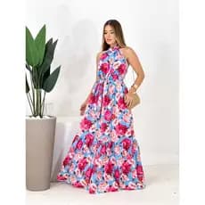 vestido longo feminino elegante luxo  gola alta look verão