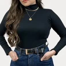 blusa feminina estilosa cacharrel Manga longa  Básico gola alta