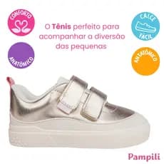 Tênis Infantil menina Pampili Feminino Yumi Clássico Fecho Duplo resistência térmica