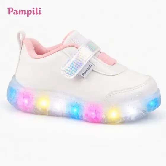 Tênis Infantil Led Luz Menina Pampili Calce Fácil Leve Macio Confortável Festa