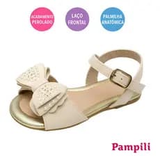 Sandália Infantil menina Pampili Pérola Laço Strass Antiderrapante nude