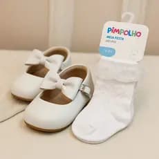 KIT SAPATO menina ANGEL MINi infantil bebe + MEIA Branca