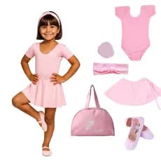 Kit Ballet Infantil Collant Meia Manga Uniforme Dança Jazz com 6 Itens Roupa de Bailarina