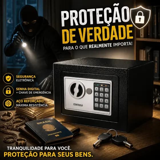 Cofre Eletrônico Digital Teclado Antifurto Guardar Dinheiro Joias Ouro Senha Chaves Relógio Documento Segurança Proteção