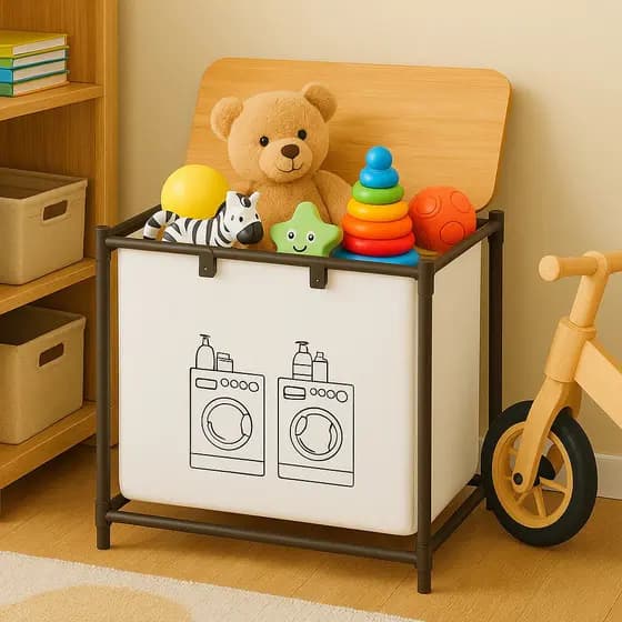 Cesto Organizador Roupas Guarda Tampa Madeira Coberto Brinquedos Caixa Balde Saco Armazenar