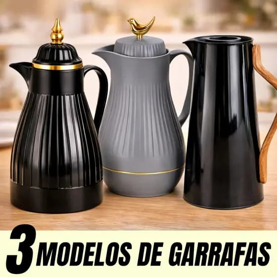 3 Modelos Garrafa Térmica 1 Litro Dubai Kyoto Redonda Café Chá Elegante Moderna Clássica Jarra Água Quente Frio Plástico