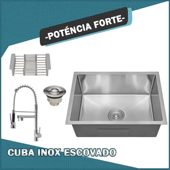 Cuba Inox Escovado Quadrada 60x45CM Gourmet Com Acessórios