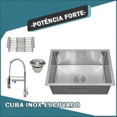 Cuba Inox Escovado Quadrada 60x45CM Gourmet Com Acessórios