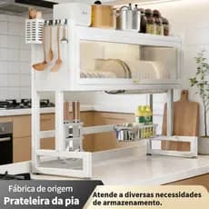 Rack Escorredor de Louça Grande Para Pia Organizador Cozinha superior com vidro asphalt rack