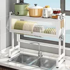 Escorredor De Louça Cozinha Suspensa Autosustentavel Pia Rack Organizador Estante poeira porta armário