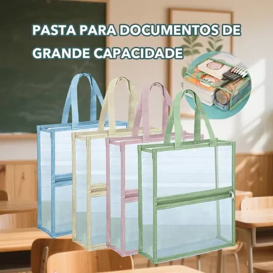 Saco De Armazenamento De Arquivo De PVC Transparente Organizador De Documentos Portátil Com Divisórias Alça Leve Para T