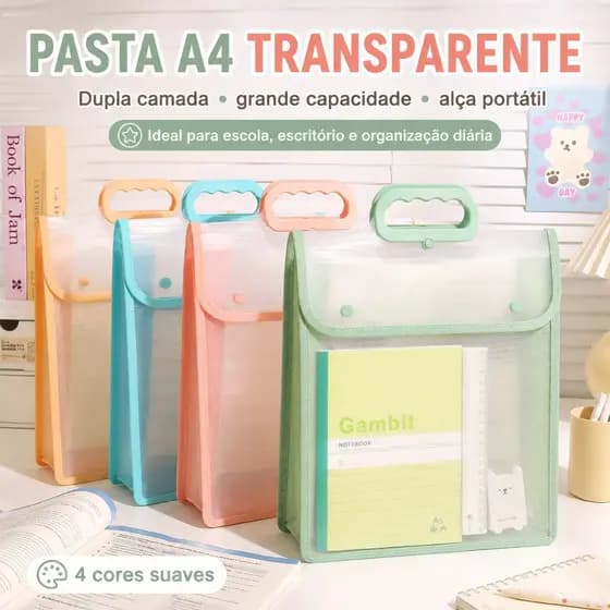Pasta De Arquivo Transparente A4 Organizador De Documentos Portátil À Prova D'água Com Alça Para Escritório Escolar