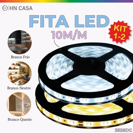 Fita LED 3528 Super Led Ultra 5M a prova d'água 600 Leds | Luz Branca e Luz Neutro | IP20 (Não Acompanha Fonte)