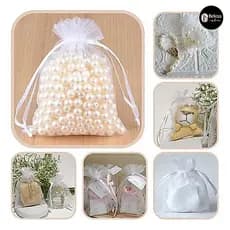 Kit 10/20/20/50/100 Um saco Organza Tule Bolsa 7x9 9x12 10x15 Festa de casamento branca