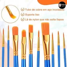 Kit Pincéis Profissionais Nylon - Para Aquarela, Óleo e Acrílico
