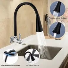 Torneira de Cozinha com Rotação 360° e Flexível - Preta em ABS, Design Luxuoso e Moderno