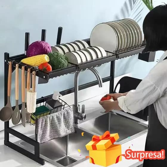 Cozinha Escorredor De Louça Suspenso Boutique Kitchen Rack Aço Inoxidável Organizador Louça Preto 65CM