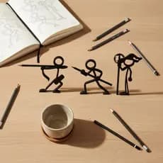 Kit Suporte De Lápis Criativo Figuras De Ação Minimalistas 3 Peças Envio Imediato