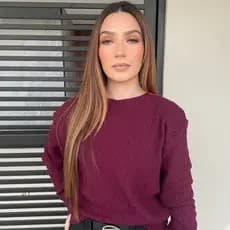 Blusa Feminina de Frio Tricot Inverno Manga Longa Gola Redonda Detalhes Escama
