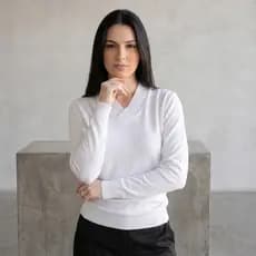 Blusa de Frio Cacharrel Feminina Decote V Tricot Inverno Canelada Manga Longa