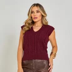 Colete Alfaiataria Feminino de Trico Frio Inverno Elegante Blogueira Tendencia Fechado Sueter
