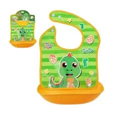 Babador Infantil Dinossauro Impermeável com Bolso Pega Migalhas Ajustável