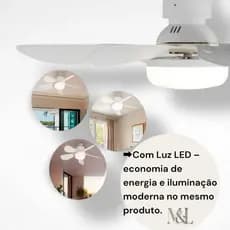 Ventilador de Teto Moderno com Luz LED, Controle Remoto, 6 Hélices | Bivolt 110w-220w 03 Niveis