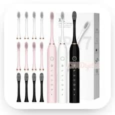 Kit Escova de Dente Elétrica 2/1 Unidade | Recarregável Ns | IPX7 À Prova dÁgua +7 Modos + 8 Cabeças