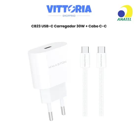 Carregador CB-23 USB-C 30W com Cabo C-C Carregador Rápido Carregador de Celular para iPhone Samsung