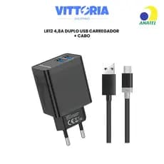 Carregador Turbo 4,8A LR-12 com Cabo 2 Portas USB Carregador Rápido para iPhone / Samsung / iPad
