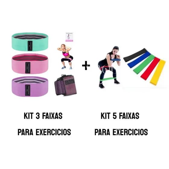 Kit 5 Mini Faixas Elásticas Profissionais + kit 3 Faixas Elásticas