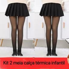 KIT 2 Meia Calça Térmica Forrada Peluciada Translúcida de Lã Infantil Super Elástica Slim 3-16ANOS