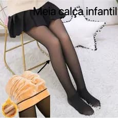Meia Calça Infantil Térmica Forrada Peluciada Translúcida de Lã Super Elástica Slim 3-16ANOS