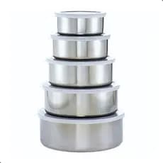 Jogo 5 Potes Tigelas de Inox Alumínio Redondo Com Tampa